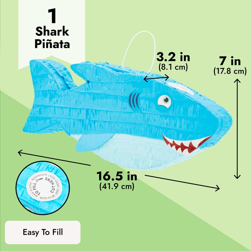 BLUE PANDA Shark Pinata Ocean Theme Shark Head - 16.5 x 7 x 3.2 in Blue Paper - Easy-Fill Top Opening & Durable Corrugated Paper - Ocean Party Decoration - Image 3